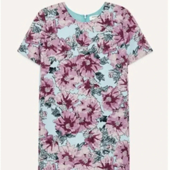 Babaton Patricio Dress Shift Mini Crepe Short Sleeve Floral Blue Purple Size 10 - Picture 9 of 10